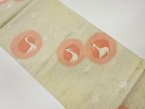 リサイクル　丸紋に鶴・松模様織出し袋帯